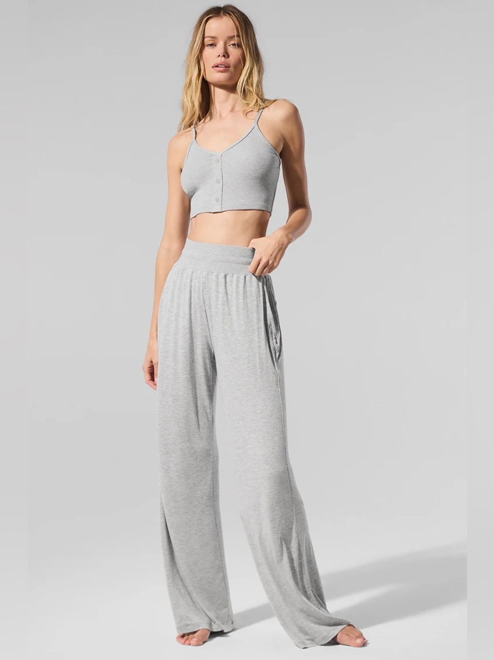 ALO Yoga Light Gray Wide-Leg Lounge Pants